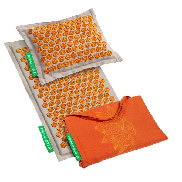 Pranamat ECO + Pranamat ECO Kissen + XL Tasche Natur & Orange